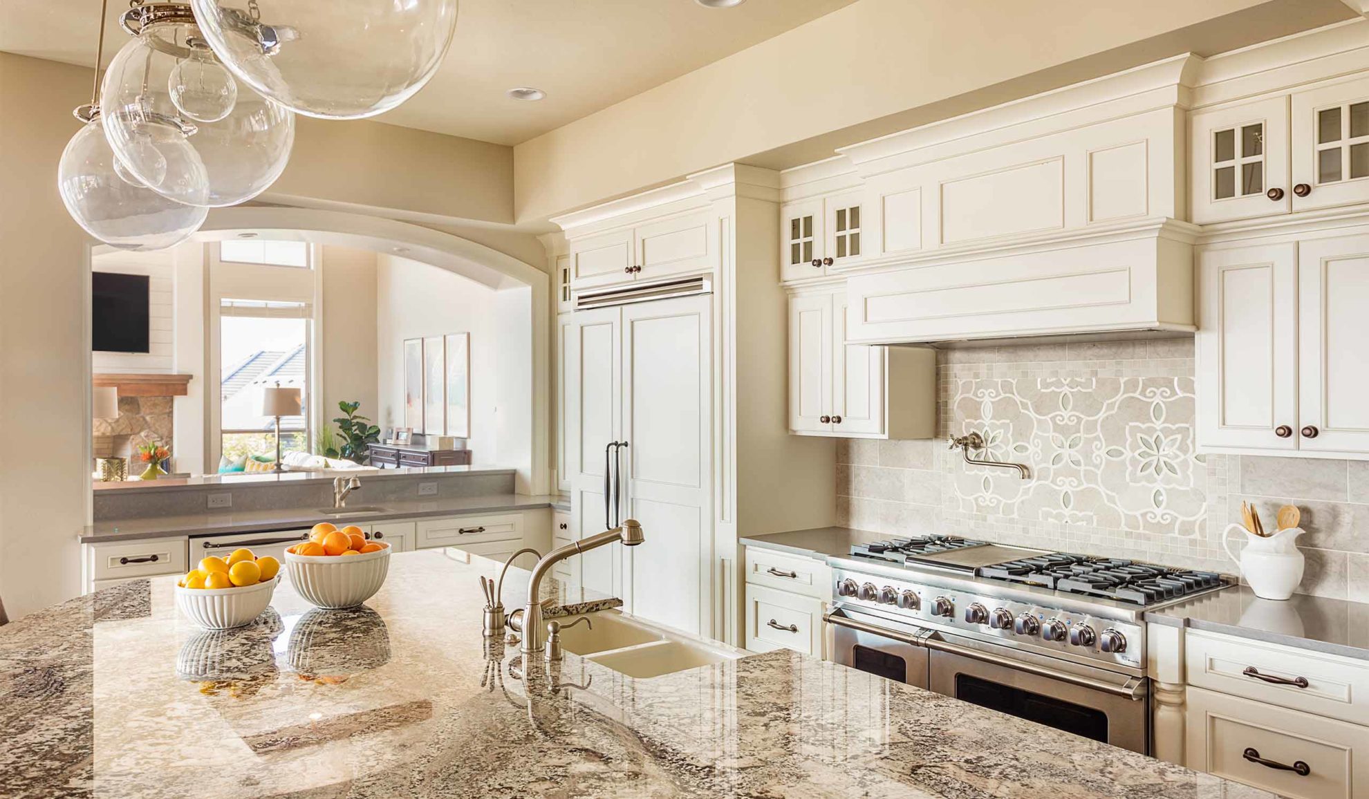 kitchen interiors remodeled with new ceiling lamps installed and backsplash san diego ca