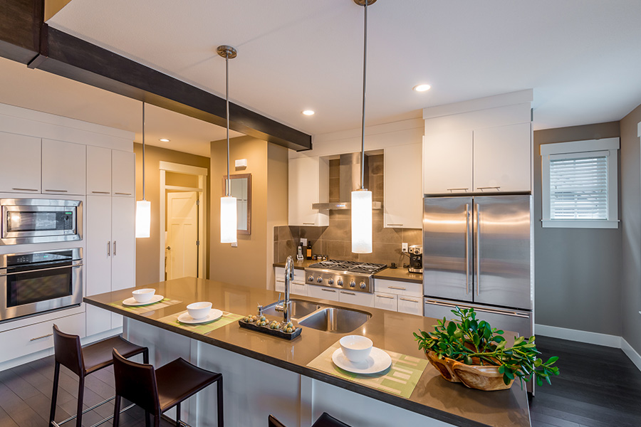 kitchen interiors remodeled with new modern ceiling lamp installed san diego ca